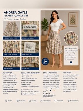 Floral Pleated Skater Skirt - Cream with Pink & Blue Flowers